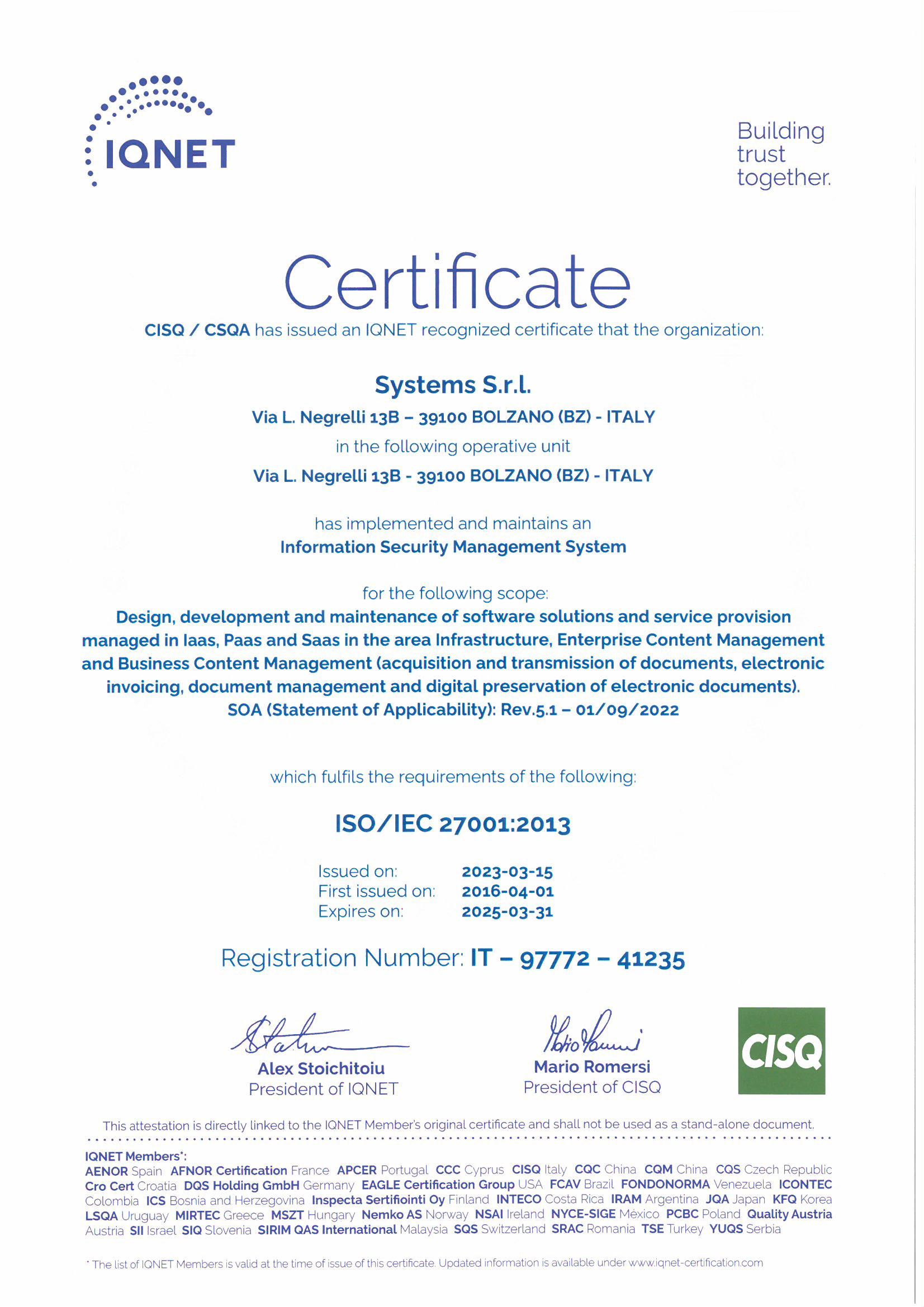Iqnet Systems ISO-Zertifizierungen